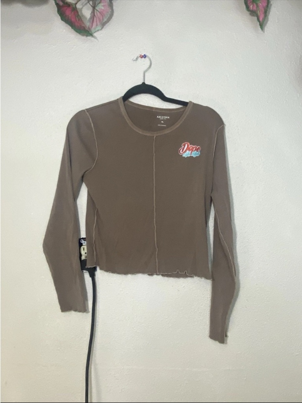 Arizona Jean Co Ribbed Long Sleeve Top Added Dope Lifestyle Patch Womens XL